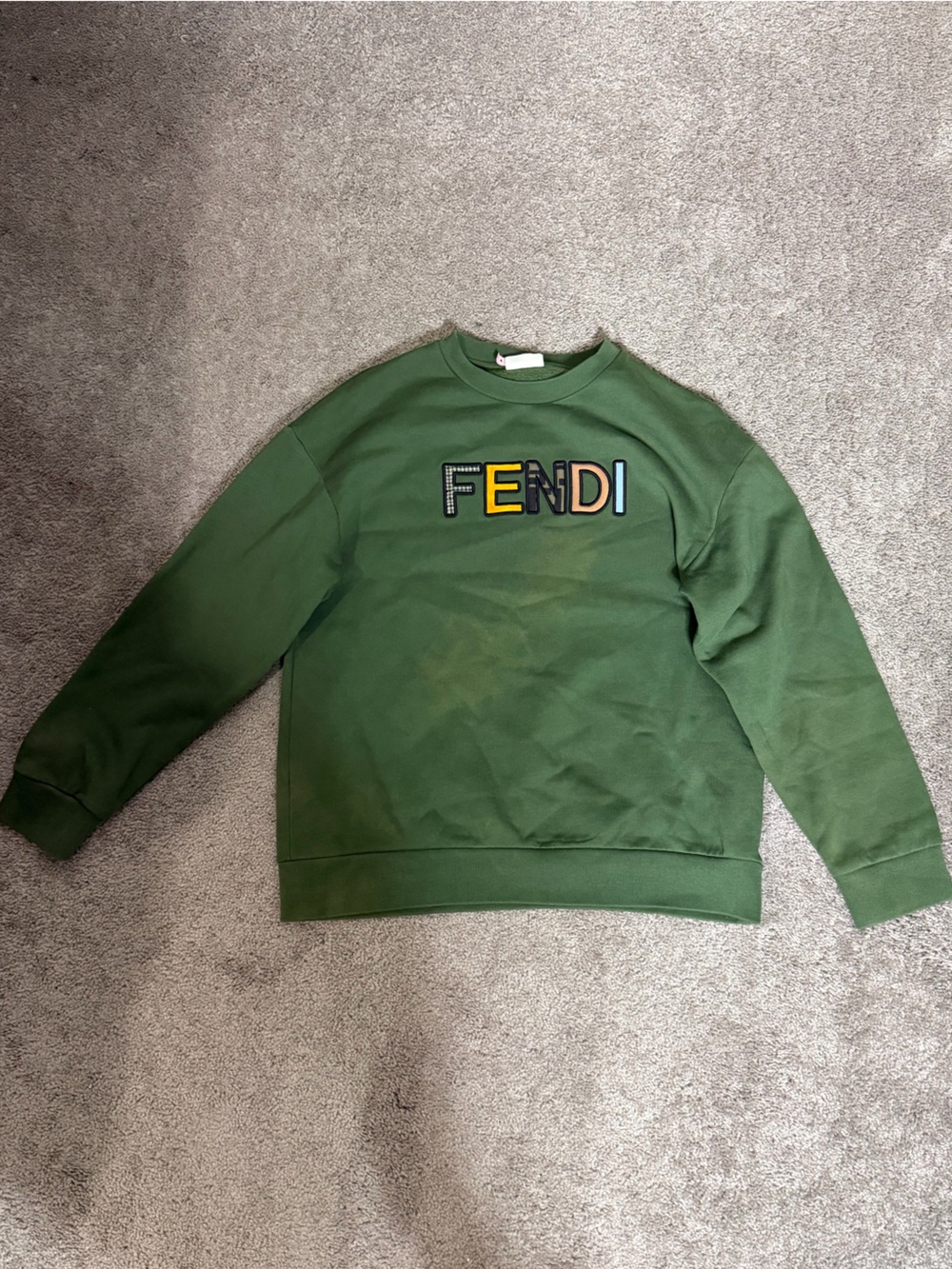 Fendi Kids Green Crewneck with Multicolor Logo